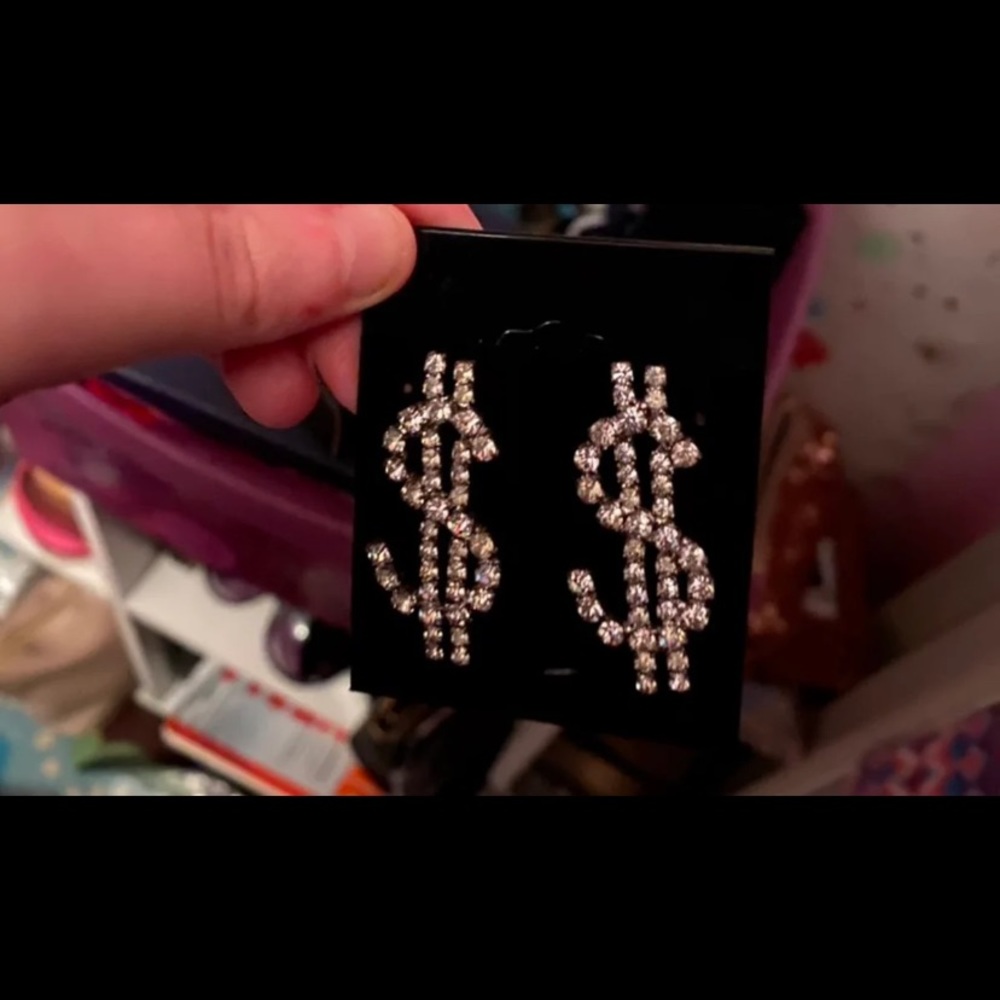 $ sign crystal earrings